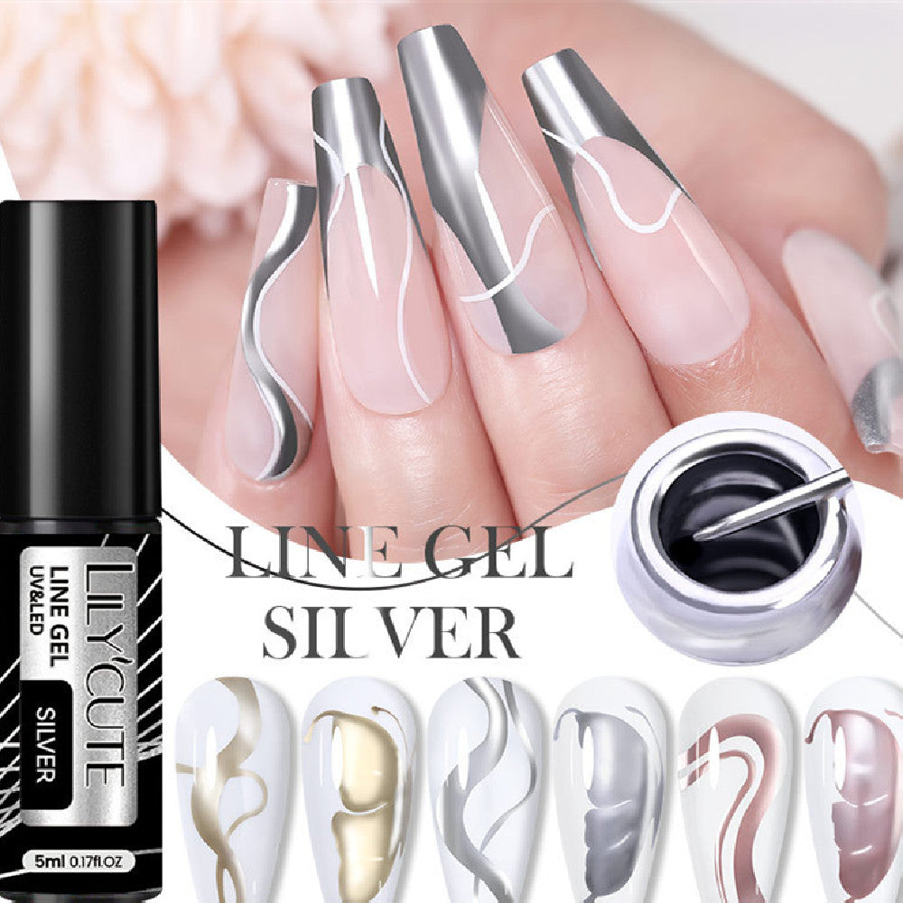 Metal Painted Cable Gel Nail Polish Nail Art Cable Adhesive Hoy Side Silver Phototherapy Metalic Glue