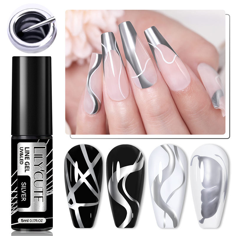 Metal Painted Cable Gel Nail Polish Nail Art Cable Adhesive Hoy Side Silver Phototherapy Metalic Glue