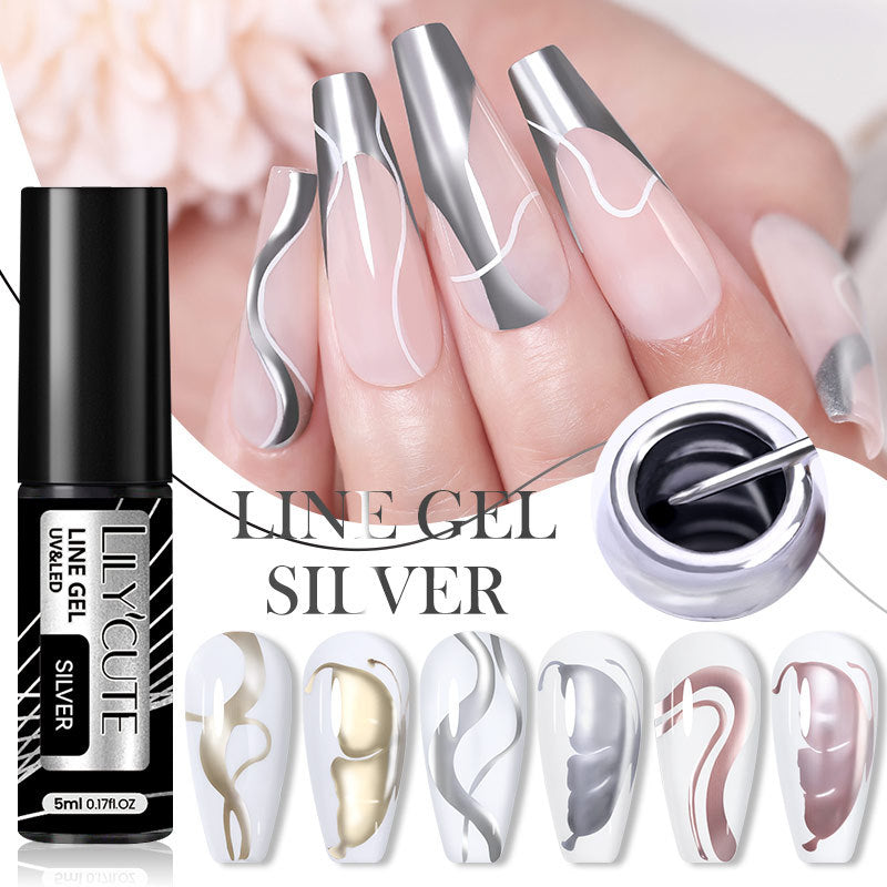 Metal Painted Cable Gel Nail Polish Nail Art Cable Adhesive Hoy Side Silver Phototherapy Metalic Glue