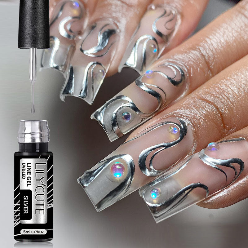 Metal Painted Cable Gel Nail Polish Nail Art Cable Adhesive Hoy Side Silver Phototherapy Metalic Glue